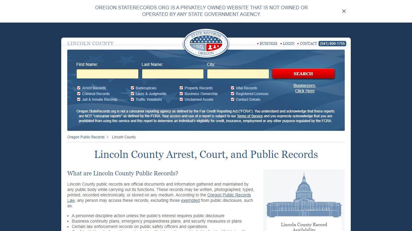 Lincoln County Arrest, Court, and Public Records